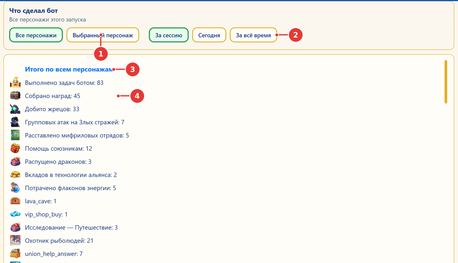 تبويب Statistics (الإحصائيات)